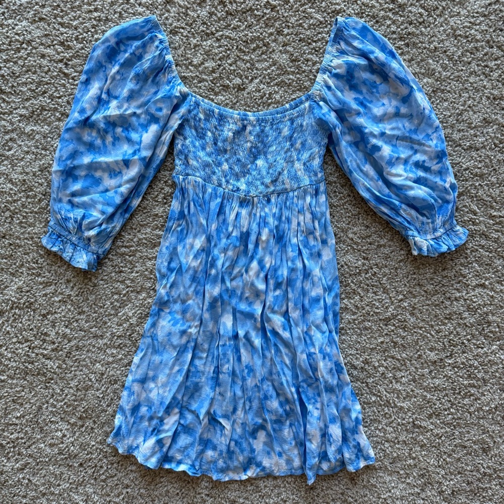 Faithfull the Brand Alina Mini Babydoll Dress Puff Sleeve Smocked Chest Flowy